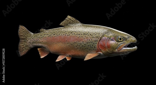 A beautifully detailed rainbow trout isolated on a black background showcasing vivid colors and