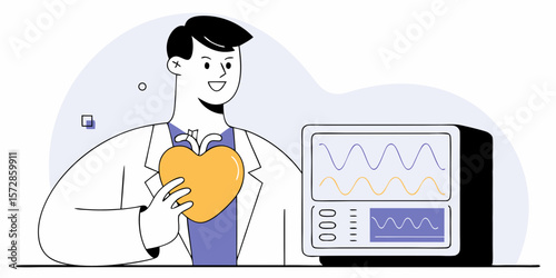 Wallpaper Mural A medical professional presents a heart graphic next to monitoring equipment, perfect for healthcare designs and promoting wellness initiatives. Torontodigital.ca
