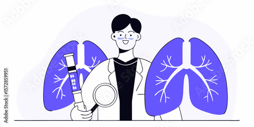 Pulmonologist displays healthy lungs, a medical graphic useful for educational resources and healthcare branding materials centered around pulmonary health.