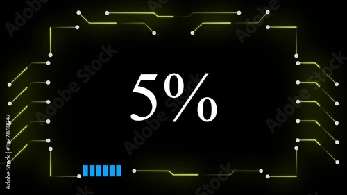 Neon Glowing Box Frame with Directional Arrow and 10% Loading Project Icon Animation. Futuristic UI Element for Startup Progress, Digital Data Transfer, and Tech Interface Motion Design