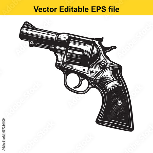 Monochromatic Engraving Style Image of a Classic Revolver a Timeless Symbol of Power and Western Culture Vintage Firearm