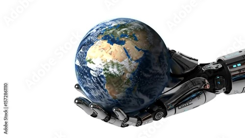 globe on the robotic hand
