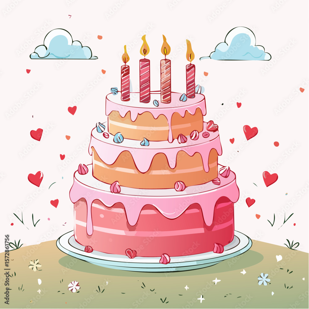 Hand drawn line art illustration of cute cake with candles. Coquette dessert for valentine day, birthday, wedding. Outline scribble pastry. Vector ... Hand drawn line art illustration of cute cake with candles. Coquette dessert for valentine day, birthday, wedding. Outline scribble pastry. Vector ...