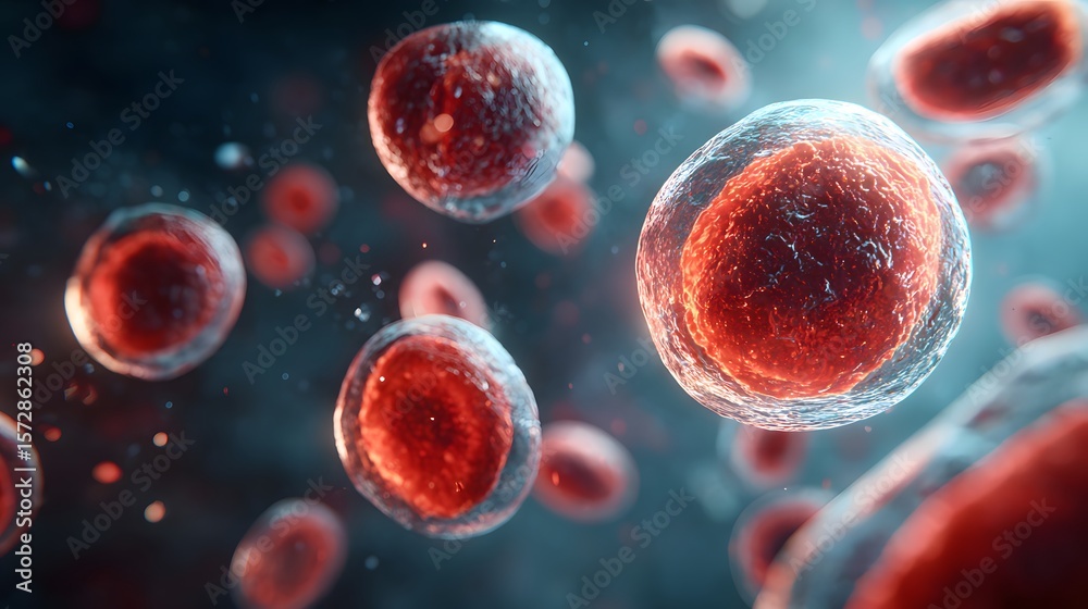 Fototapeta premium Red blood cells floating in plasma with vibrant color and sharp 3D medical illustration background view