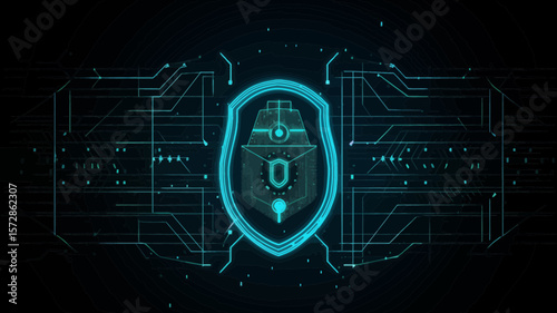 Futuristic security shield design with digital circuit lines, perfect for technology branding and digital asset protection designs.