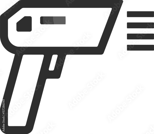 Infrared temperature gun icon, digital thermometer illustration, contactless medical scanner symbol, flat design vector, health check equipment, infrared device for fever detection