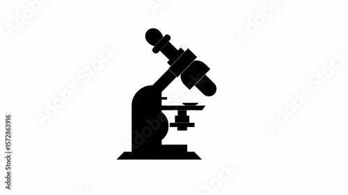Stylized microscope silhouette provides a clean and simple design element for scientific studies, educational graphics, and medical visuals in black.