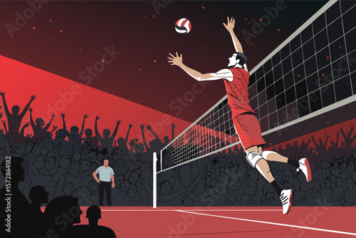 Male volleyball player vector illustration.