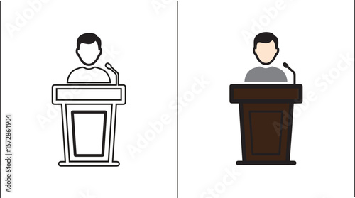 Male Public Speaker at Podium Silhouette Vector for Business, Politics, and Public Speaking Design
