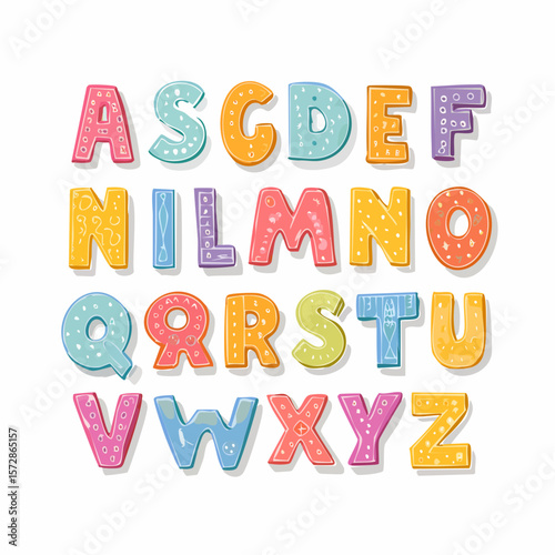 Vector set of colorful ransom note letters. Hand drawn doodle alphabet in 90s style. Cute font for collage, scrapbook design. Y2k funky stickers