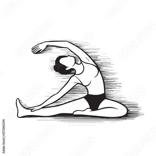 A flexible woman performs a graceful yoga stretch, showcasing strength and balance