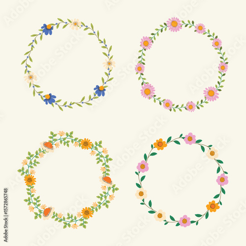Wallpaper Mural Lovely Hand Drawn Floral Wreaths Collection. Delicate Flower Crowns with Spring and Summer Elements. Perfect for invitations, cards, logos, print, web. Torontodigital.ca