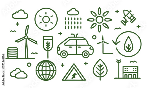 Green energy and nature symbols wind turbine rain