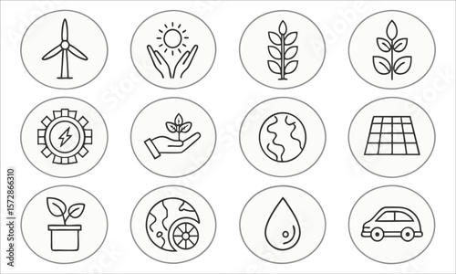 Renewable energy and nature icons wind turbine hands