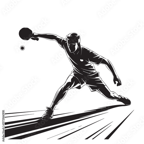 A dynamic silhouette of a table tennis player in midserve, showcasing the speed and intensity of the sport