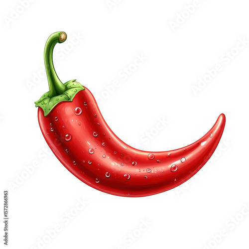 Vibrant red chili pepper with water droplets isolated on transparent background