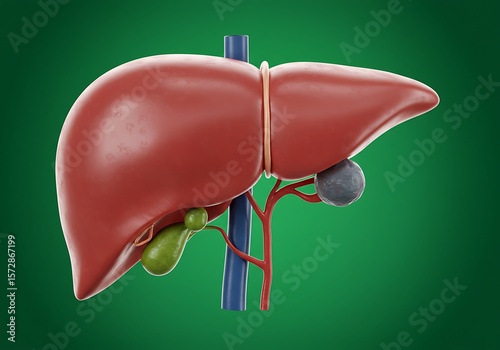 Detailed Anatomical Illustration of the Human Liver, Gallbladder
