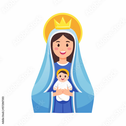 Divine Madonna: A heartwarming depiction of Mary, radiating love and grace, cradling the infant, symbol of compassion and motherhood.