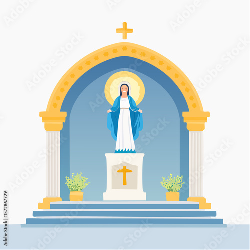 Sacred Sanctuary: A serene illustration of a church, where faith and devotion are celebrated with an emblem of a cross, representing a symbol of hope and redemption.