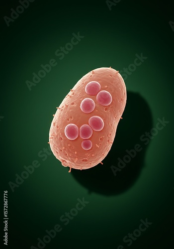 Detailed Microscopic View of a Single Cell with Internal Structu
