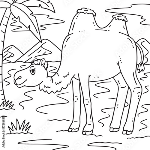 Desert Bactrian Camel Coloring Page for Kids 