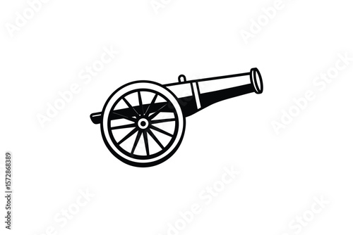 Simple Cannon Illustration in Black and White Silhouette