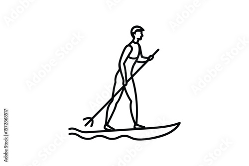 Paddleboarding Silhouette Man on Board with Paddle in Water
