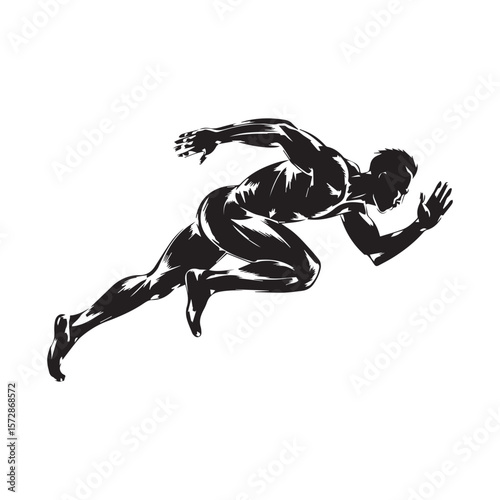 A powerful silhouette of a male sprinter in full stride, capturing the essence of speed, power, and athleticism
