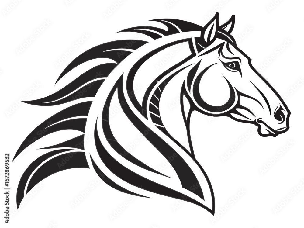 Fototapeta premium Stylized Horse Head Vector Icon with Bold Lines 
