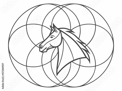 Horse Head in Circle Emblem Vector Monoline Style

