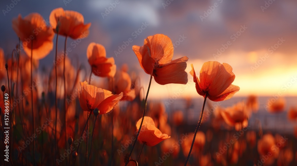 Fototapeta premium Sunset field of orange poppies
