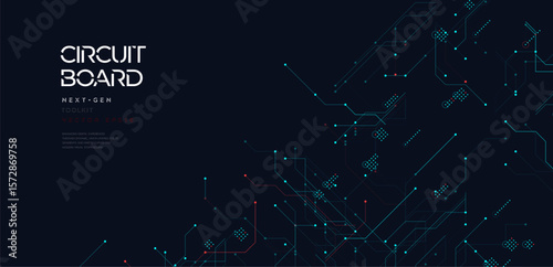 Futuristic circuit board background with glowing digital lines, microchip connections, and abstract data flow. Ideal for tech, business, and innovation themes. Vector illustration