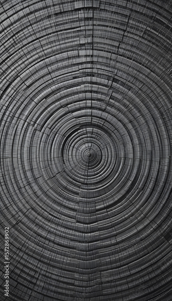 Fototapeta premium Close-Up Black and White Photograph of Concentric Wood Rings Texture