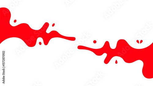 Abstract Red Fluid Paint Splash on White Background. Creative abstract red fluid splash design on white background. Liquid paint or blood splatter effect with dynamic curves and drops.