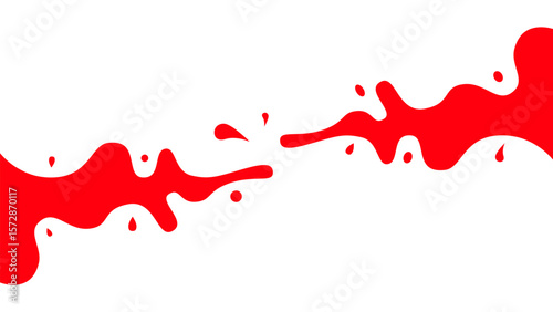 Abstract Red Fluid Paint Splash on White Background. Creative abstract red fluid splash design on white background. Liquid paint or blood splatter effect with dynamic curves and drops.