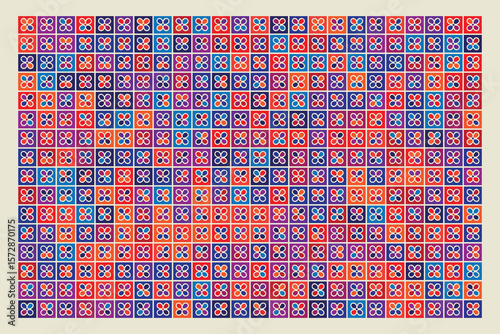 Vector tiles with various bright colors form a striking pattern, ideal for interior walls or floors, adding creativity, warmth, and visual engagement instantly.

