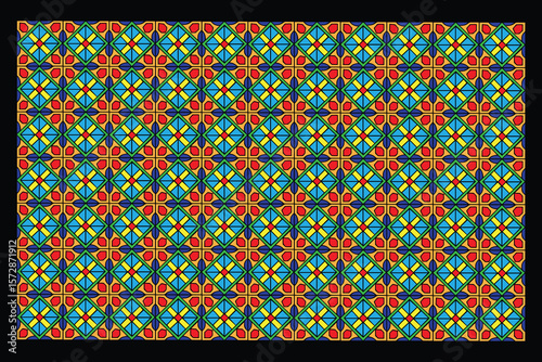 A seamless vector pattern featuring green, yellow, and red tiles, perfect for lively wallpapers, artistic floors, or decorative modern wall visuals.

