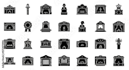 Set of Vector Icons Collection of Diverse Stage and Podium Designs Black and White Illustrations. Vector Illustrations. EPS Editable