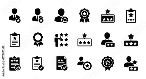 Set of Vector Icons Collection of Flat Icons Representing Customer Reviews and Ratings. Vector Illustrations. EPS Editable