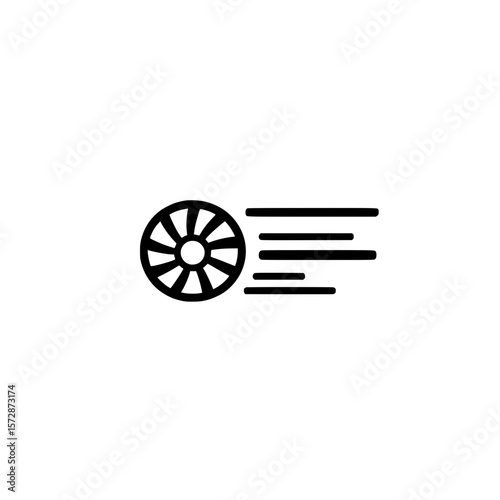 Wheel Icon with Motion Lines Representing Speed and Dynamic Rotation in Automotive and Technology Design