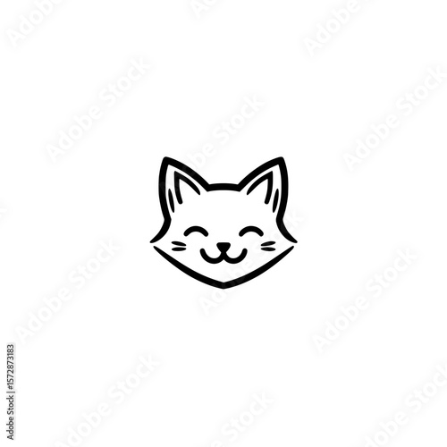 Cat Head Icon with Detailed Facial Features for Pet Logo Design and Animal Illustration Concept