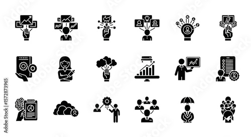 Set of Vector Icons Collection of Black and White Business Icons Representing Various Concepts and Ideas. Vector Illustrations. EPS Editable