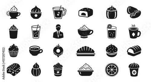 Set of Vector Icons Collection of Black and White Food and Drink Icons. Vector Illustrations. EPS Editable