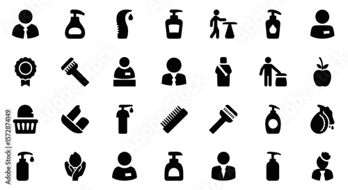 Set of Vector Icons Collection of Black and White Hygiene and Service Icons. Vector Illustrations. EPS Editable