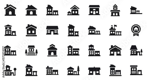 Set of Vector Icons Collection of Black and White House Icons in Various Styles. Vector Illustrations. EPS Editable