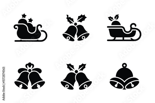 Christmas sleighs and bells with holly and stars vector