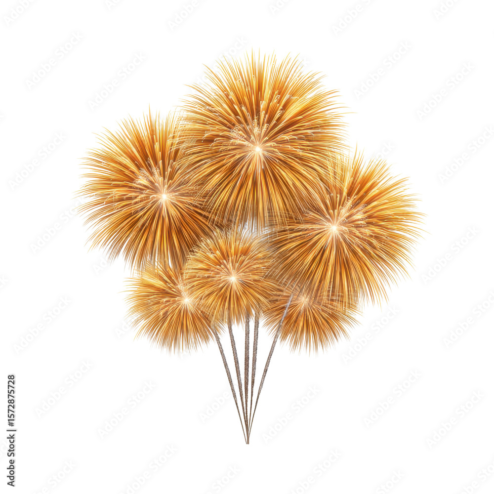 Fototapeta premium Bright Golden Fireworks Display Bursting in Night Sky for Celebration and Festivity