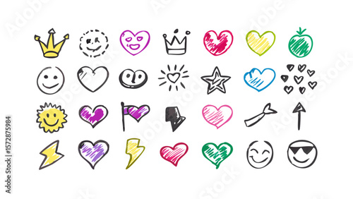 Smile doodle emoji faces in hand drawn vector doodle sketchy style. Happy, sad, crying emotional scribbles, comic elements for business design.