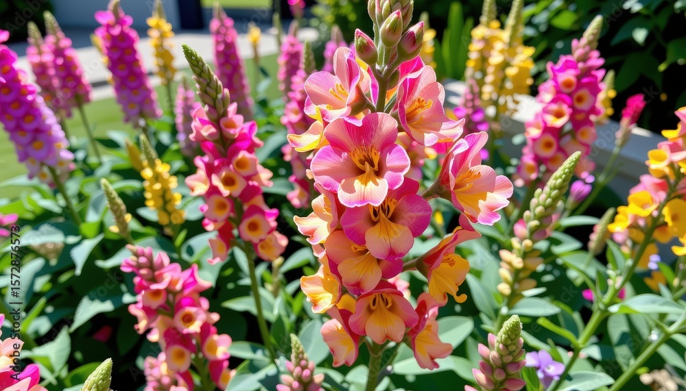 Obraz premium Colorful Close-up of Vibrant Flowers in a Garden Setting