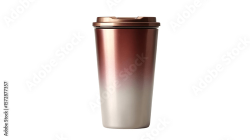 A metallic gradient tumbler with lid, white background --ar 16:9